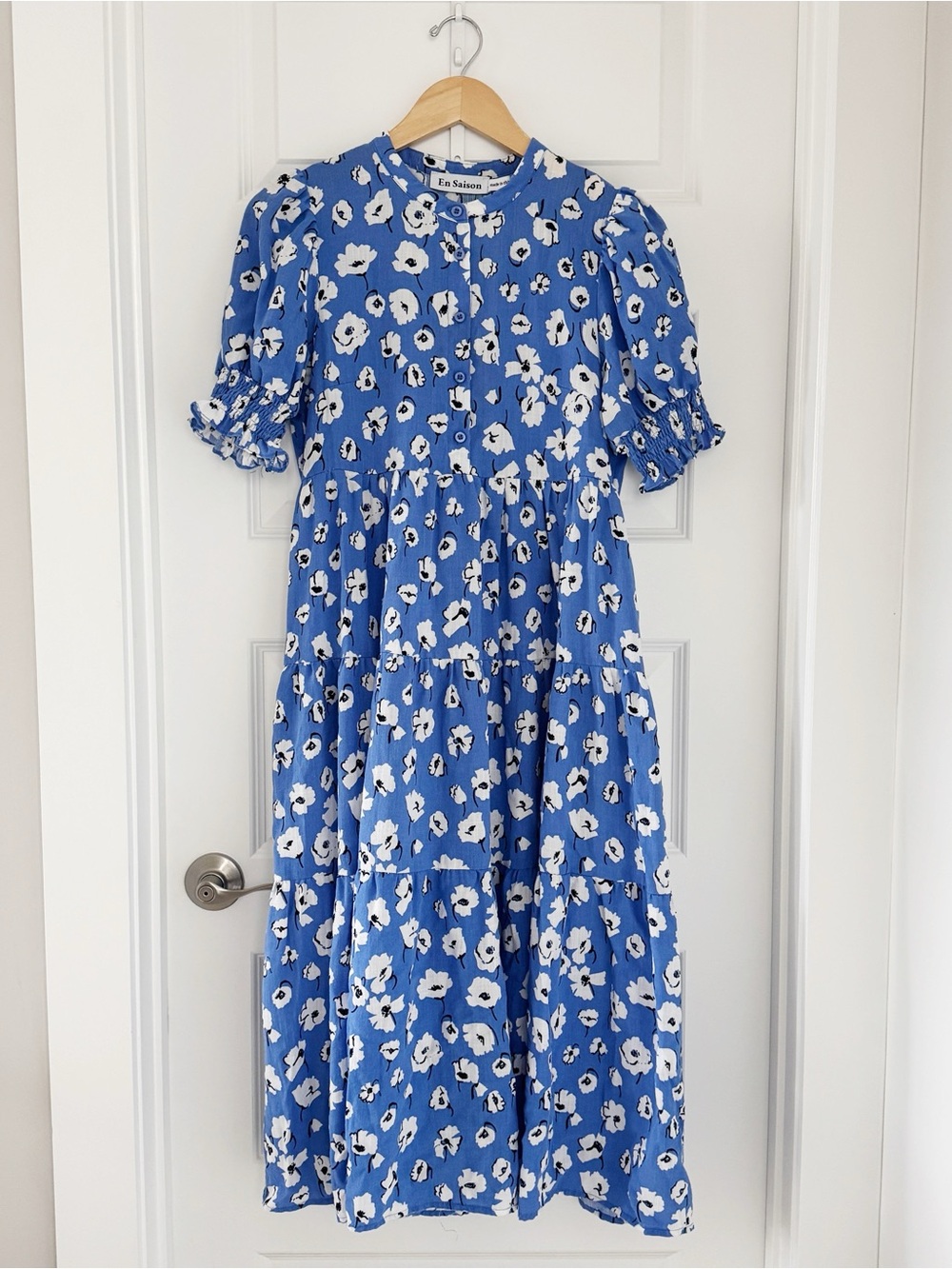 En Saison Floral Print Linen Midi Modest Summer Dress Blue